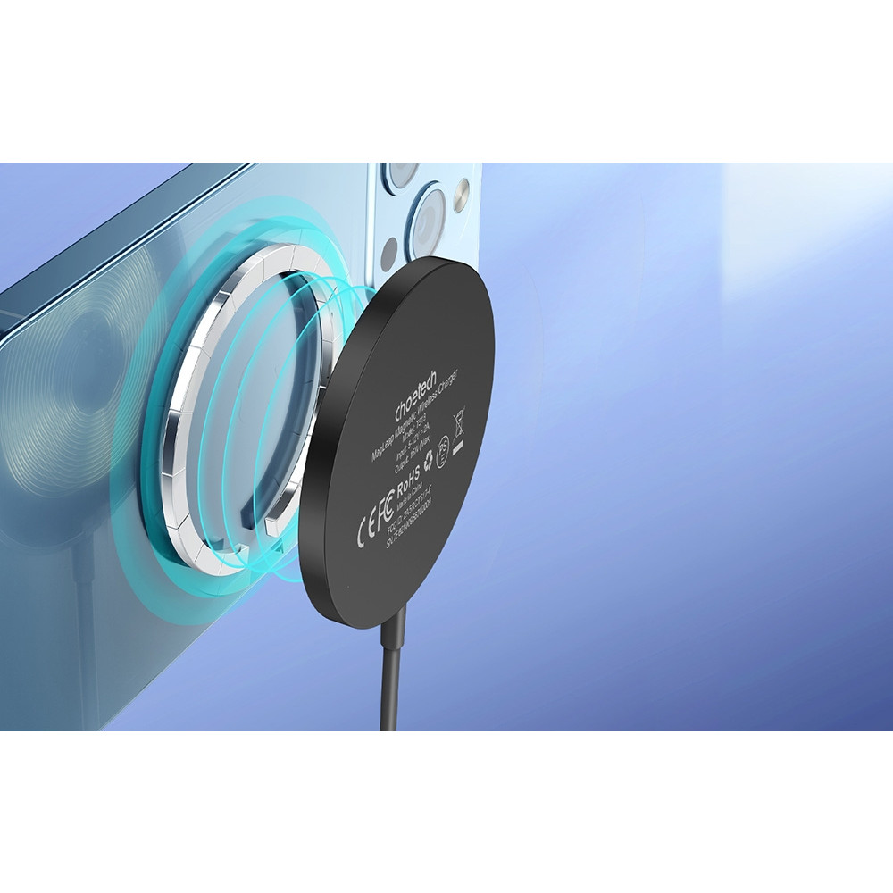 Choetech 6932112104694 T518-BK 15W Magnetic Wireless Charger MagSafe for iPhone 12-17 1M Black - Image 3