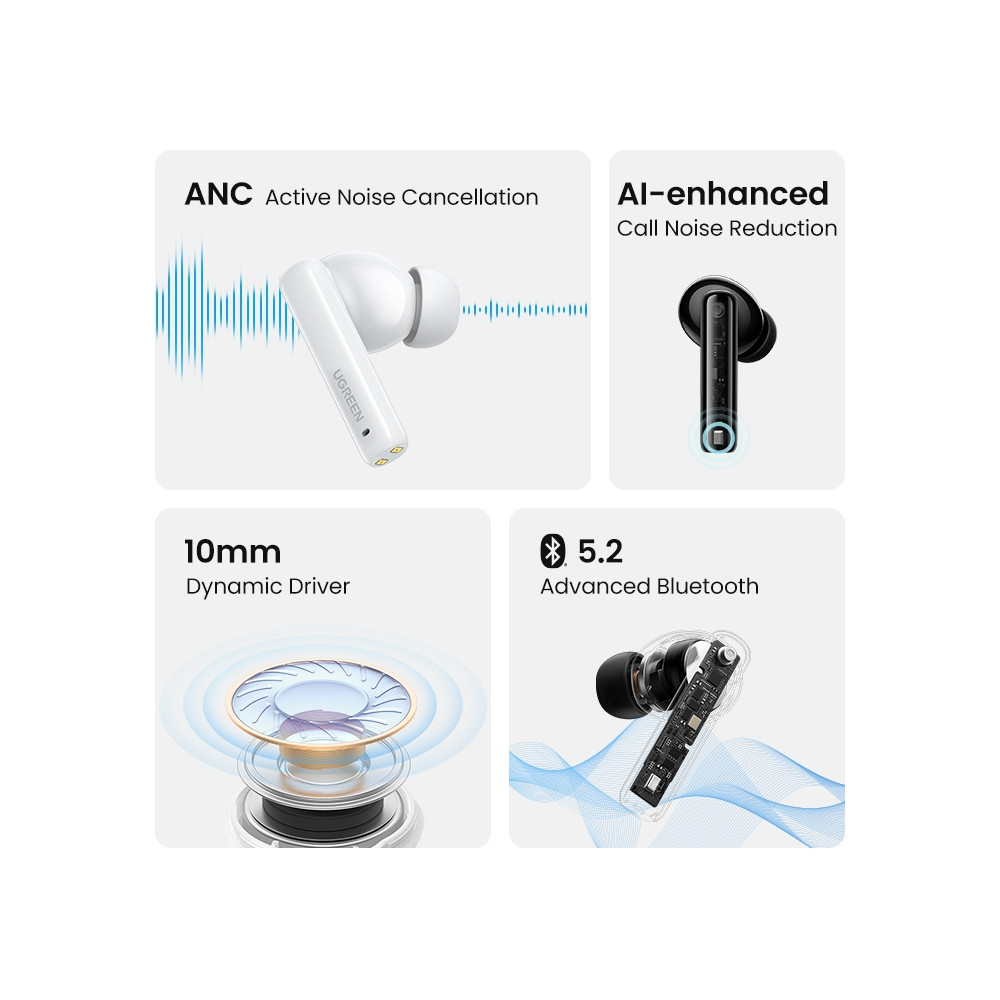 UGREEN 6957303894017 90401 HiTune T3 Active Noise-Cancelling Wireless Earbuds (Black) - Image 6