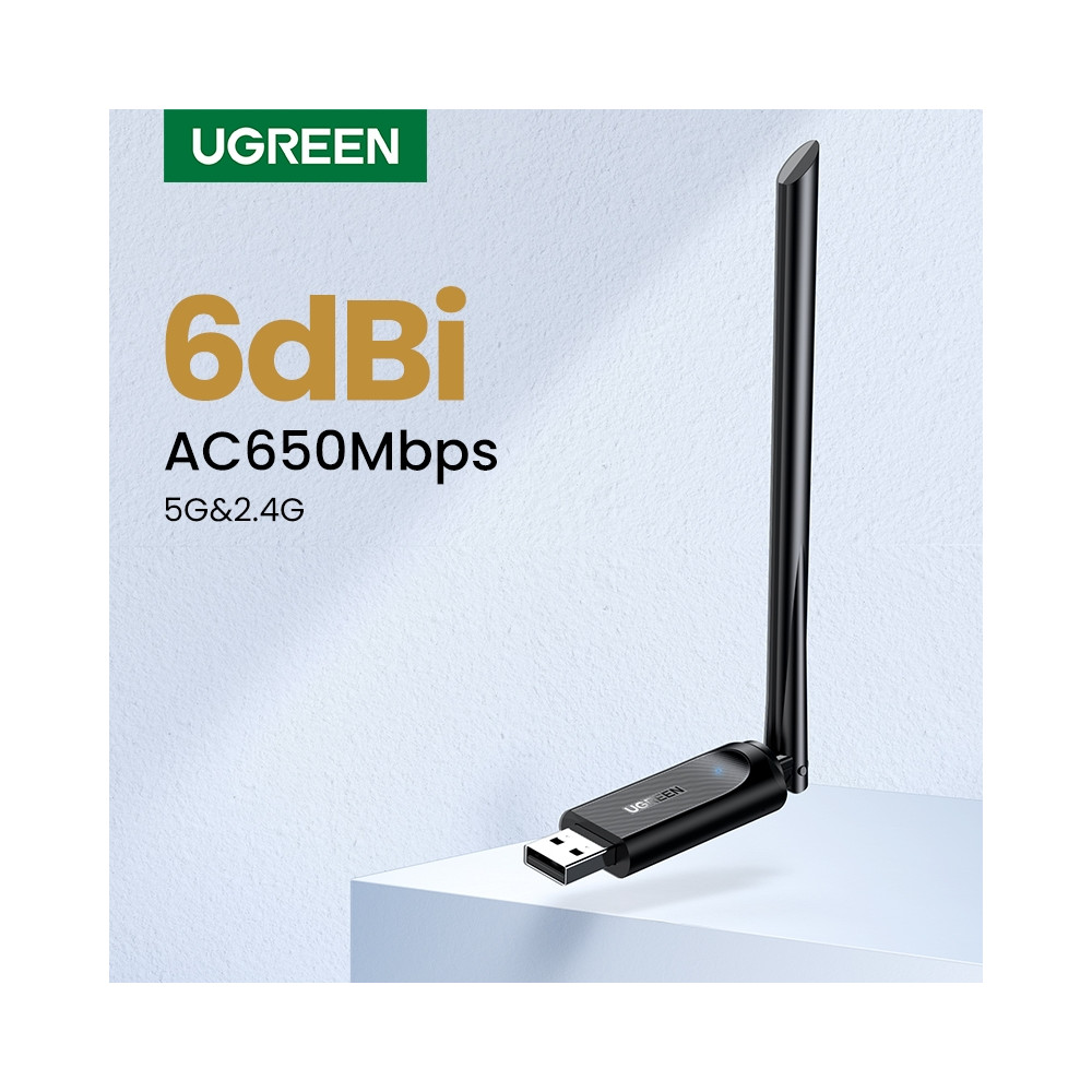 UGREEN 6957303893393 90339 AC650 High-Gain Dual Band Wireless USB Adapter - Image 1