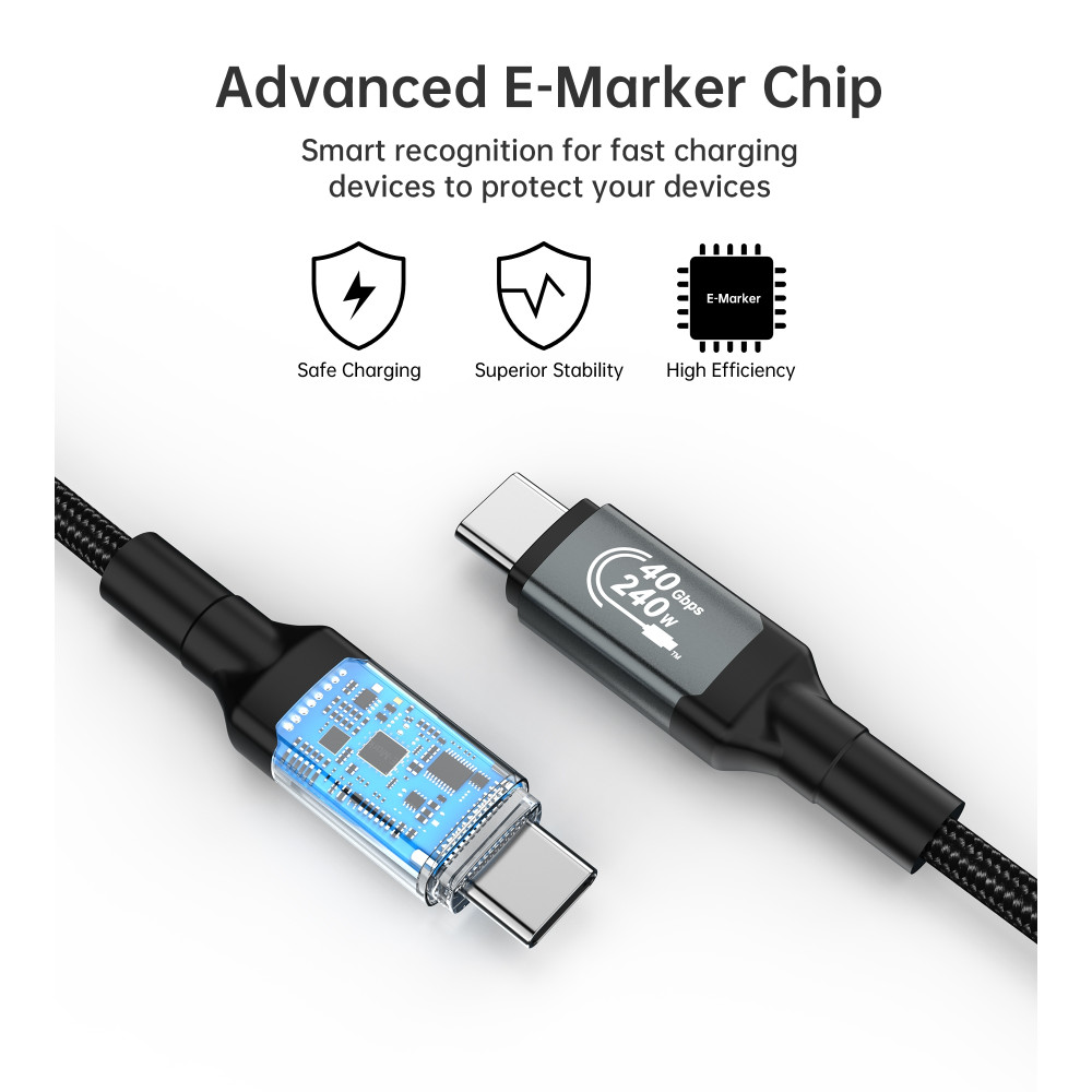 Choetech 6932112109637 XCC-1042 USB4.0 (40Gbps) 240W with Video & Audio support 8K @ 60hz Thunderbolt 3 USB-C to C Braided Cable 2M - Image 11