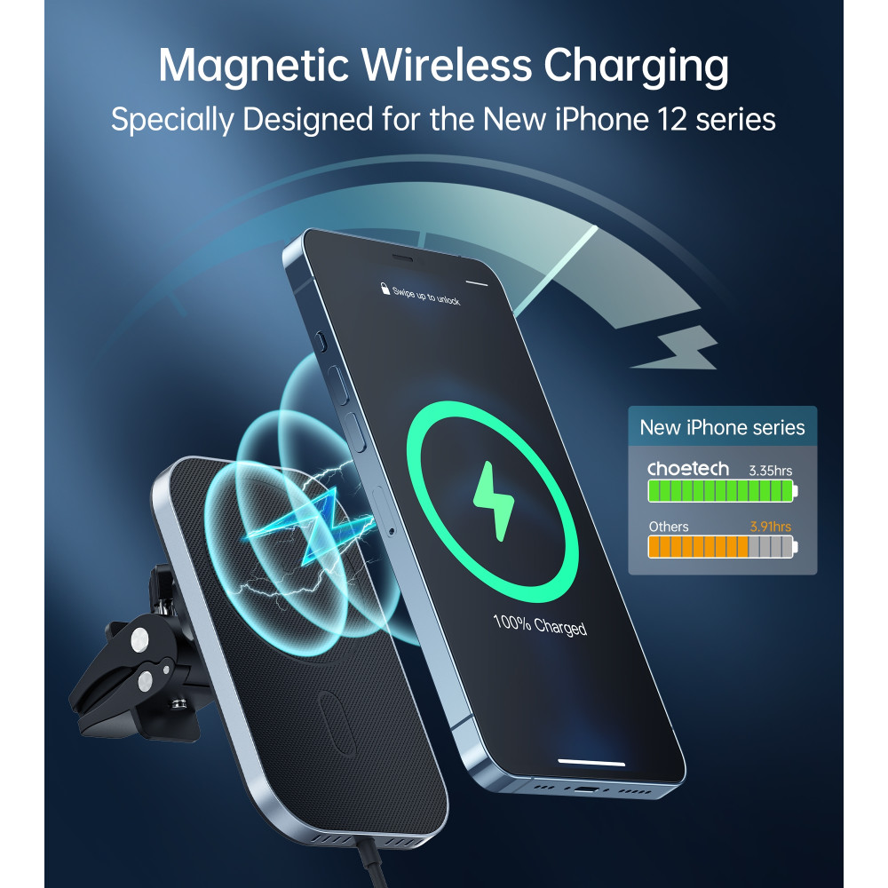 Choetech 6971824978445 T200-F-102BK MagLeap Magnetic Wireless Car Charger 1.5M - Image 5