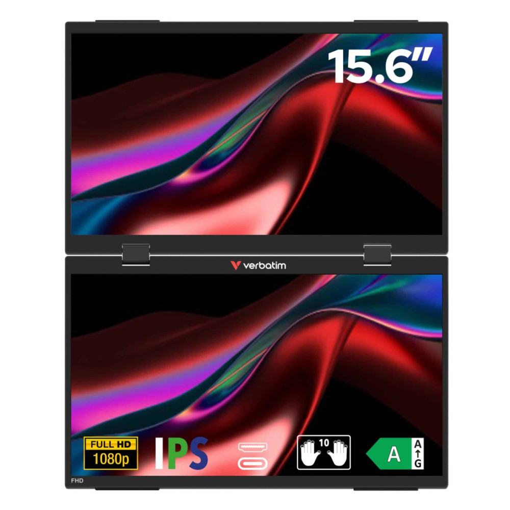 Verbatim 32408 15.6' USB-C Full HD 1080p Dual Portable Monitor, HDMI, IPS