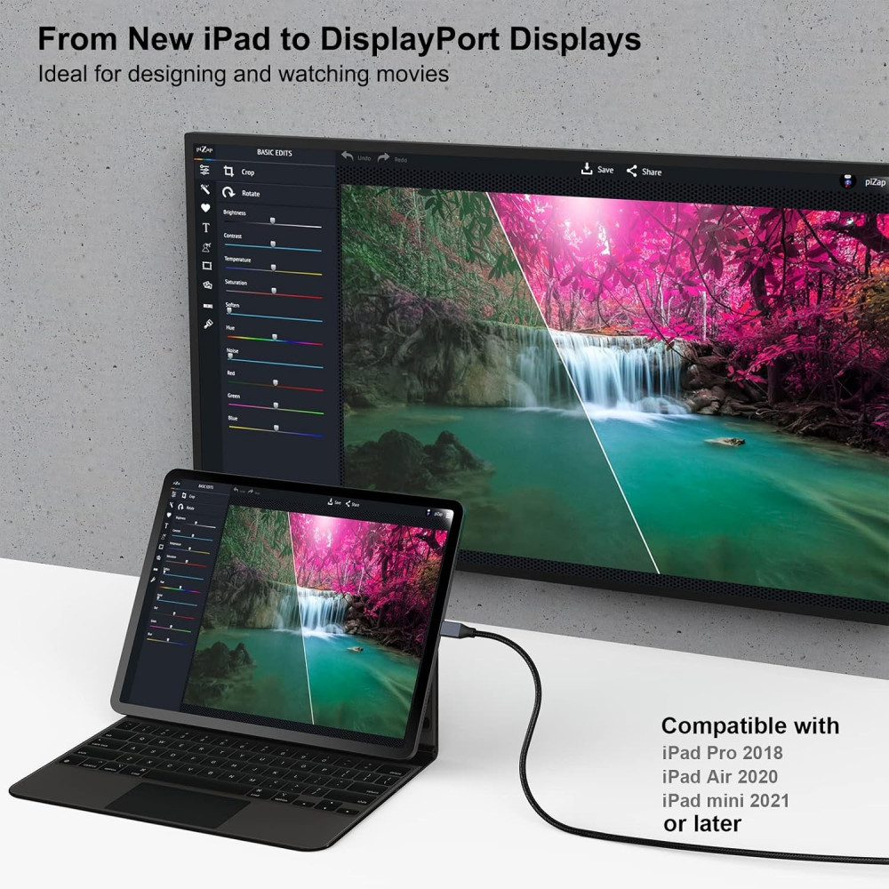 BENFEI B07HT55W19 000207GY-6F USB-C to DP 1.8M 8K@60Hz Thunderbolt 3 Compatible for Apple /Samsung/Surface Book 2 - Image 6