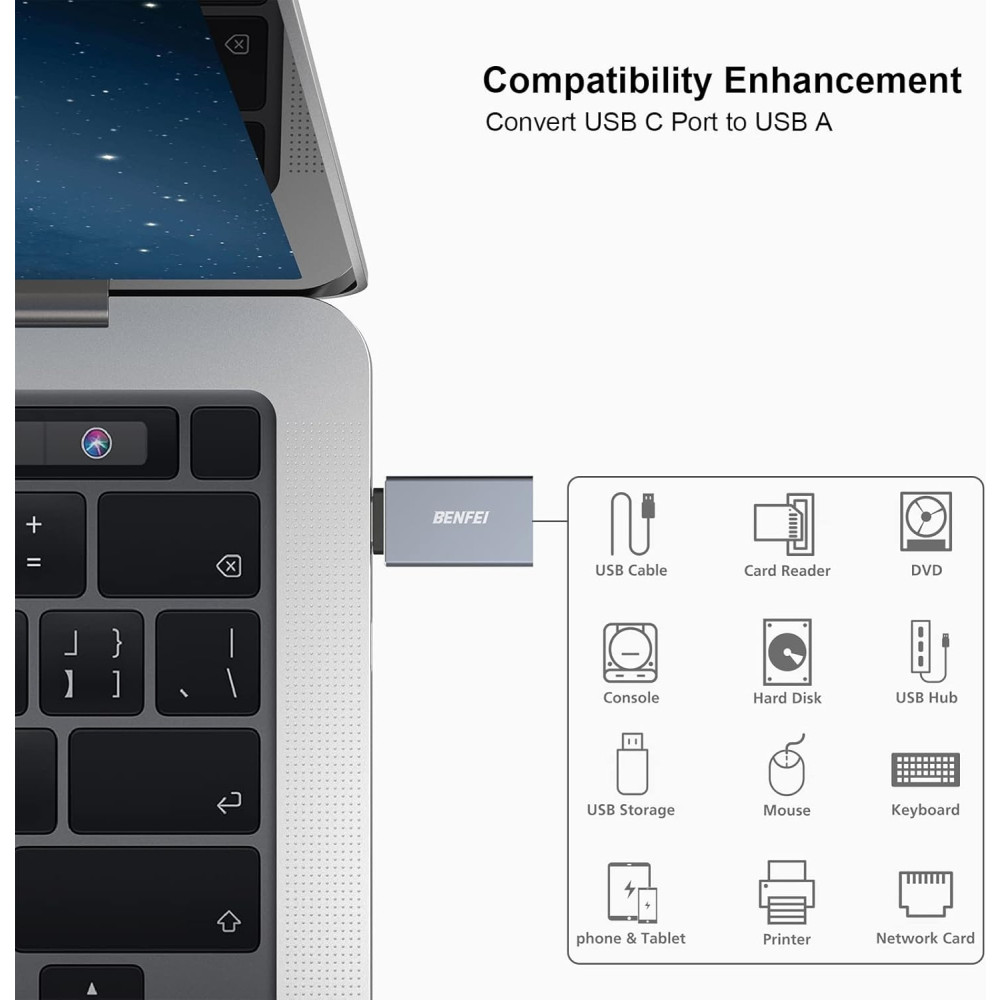 BENFEI B07X5V3XGZ 000191GY-1P USB C to A Male to Female Adapter Compatible with MacBook / Samsung Galaxy / Google Pixel, Nexus, and More - Image 5