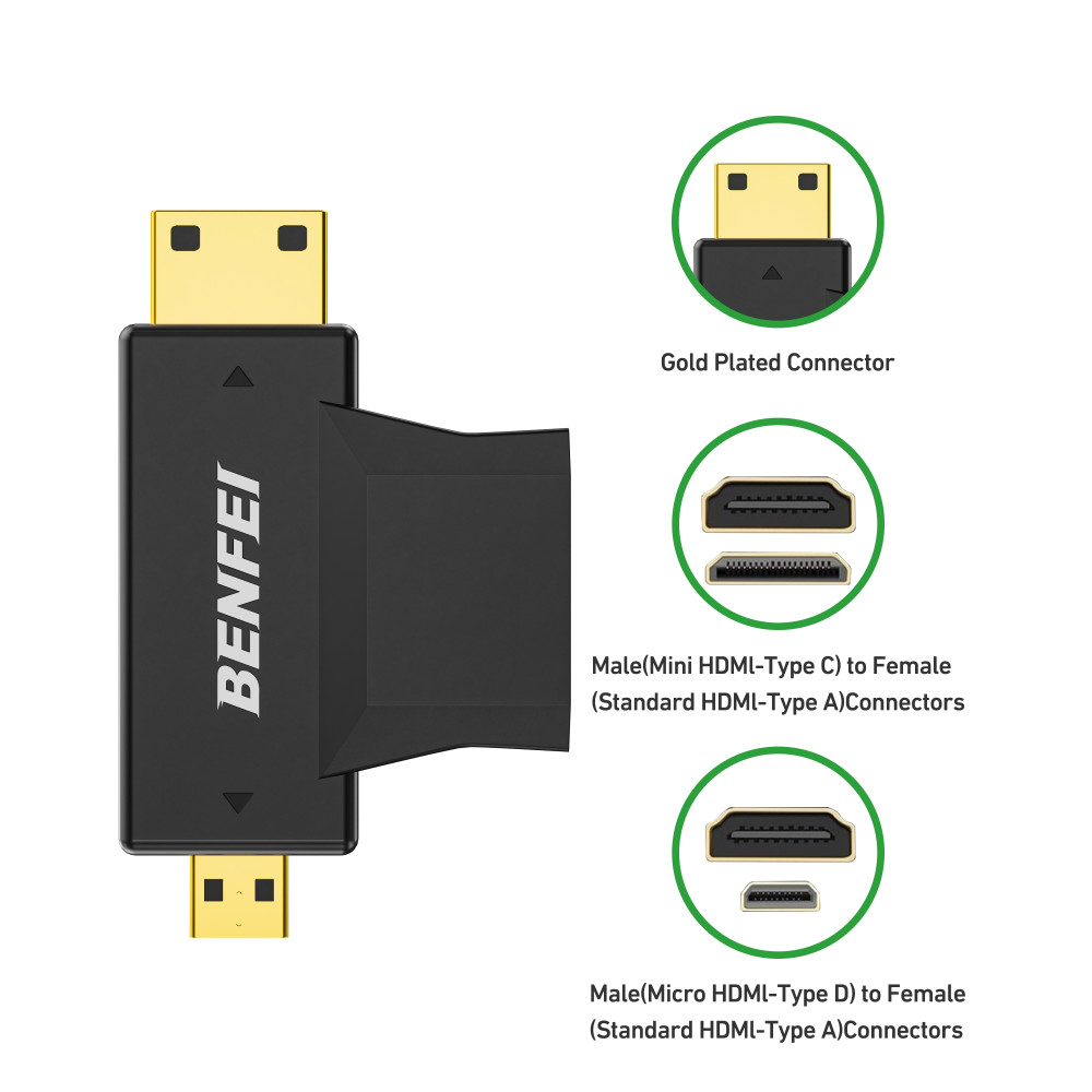 BENFEI 6971785944688 000434BK Micro HDMI + Mini HDMI male to HDMI female Adapter - Image 4