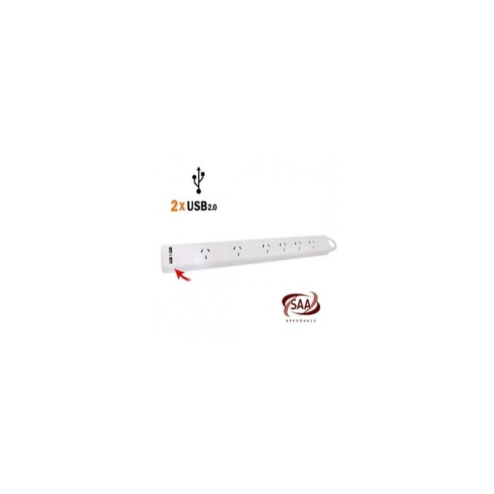 Cabac ELELEGPB6USB2OL_B 6 Way Powerboard with 2 USB Ports PB6USB2 - Image 1