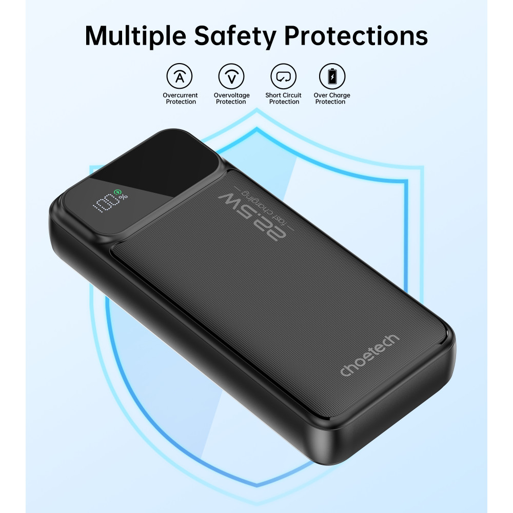 Choetech 6932112106841 B729 20000mAh Power Bank PD22.5W with Digital Display Black - Image 6