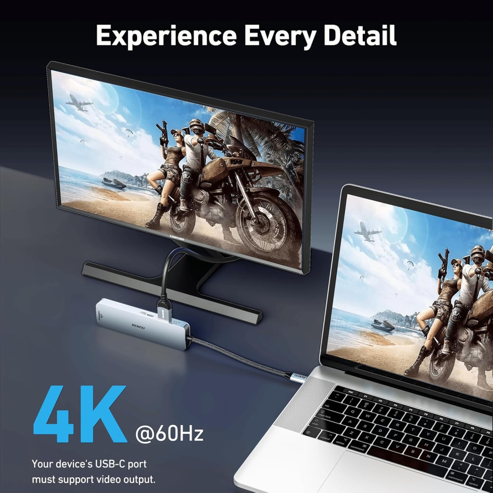 BENFEI B0DC73445L 000379GY 6-in-1 USB C Hub with 4K HDMI / 2 x USB-A / USB-C 5Gbps Data / 100W PD / Gigabit RJ45 for I-phone15/16 / Mac /PC - Image 4