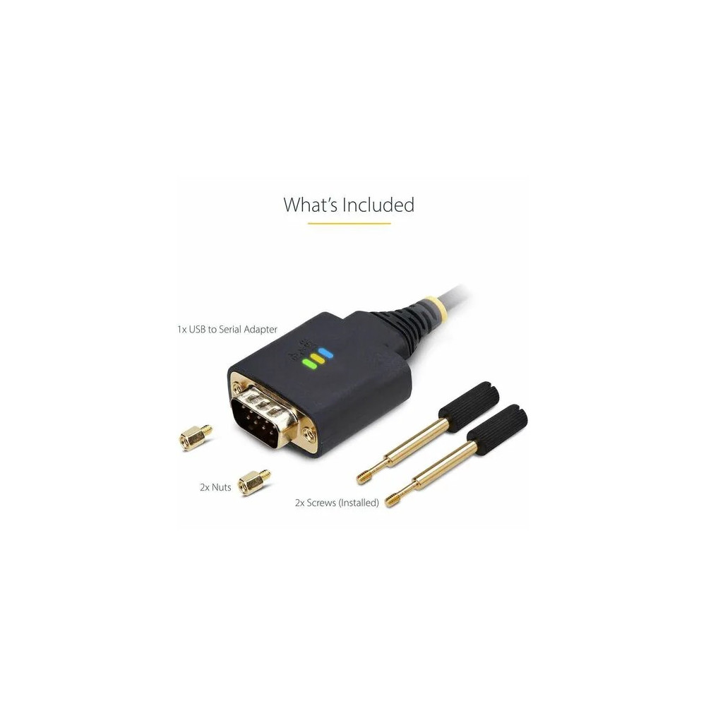 StarTech 1P3FFCB-USB-SERIAL 3ft (1m) USB to Serial Adapter Cable, COM Retention, FTDI IC, DB9 RS232, Interchangeable DB9 Screws/Nuts, Windows/macOS/Linux - Add a DB9 RS-232 serial port to a desktop/laptop using a USB-A port; Interchangeable Scre - Image 8