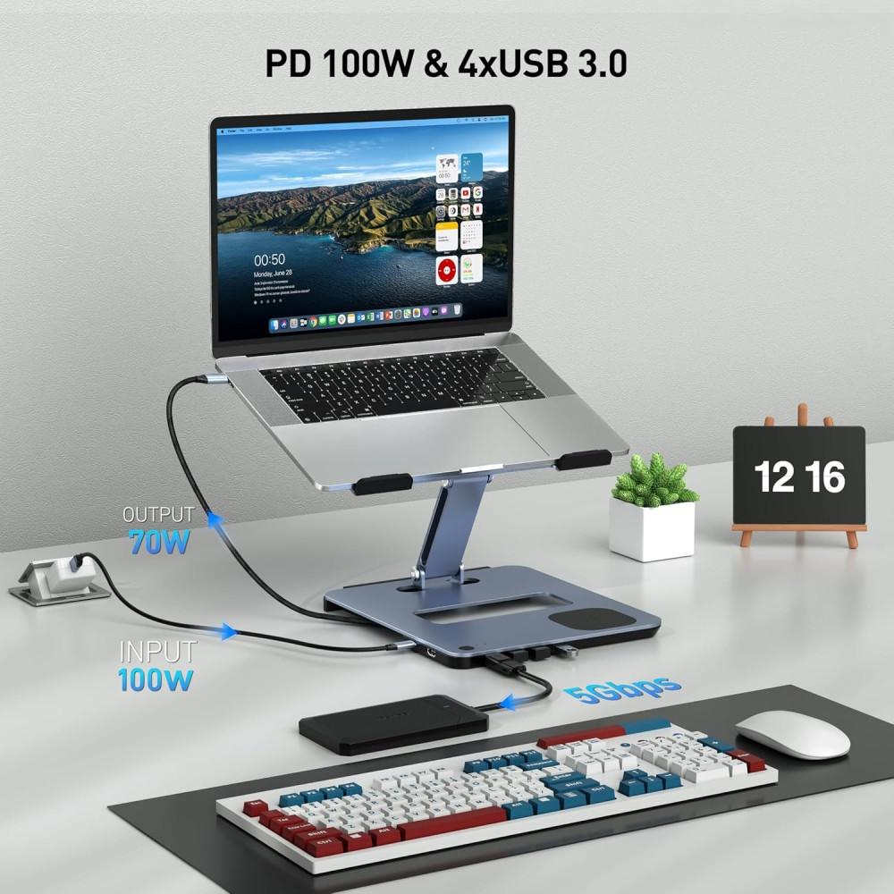 BENFEI 6971785943414 000366GY Laptop Stand with USB C Hub, Multi Function With USB and KVM Switch and 15W Wireless Charger - Image 3