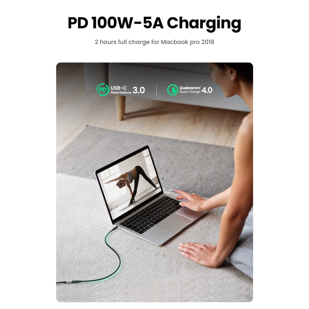 UGREEN 6957303813872 10387 USB-C PD100W / Thunderbolt3 Male to Female Extension Cable 1m (Black) - Image 8