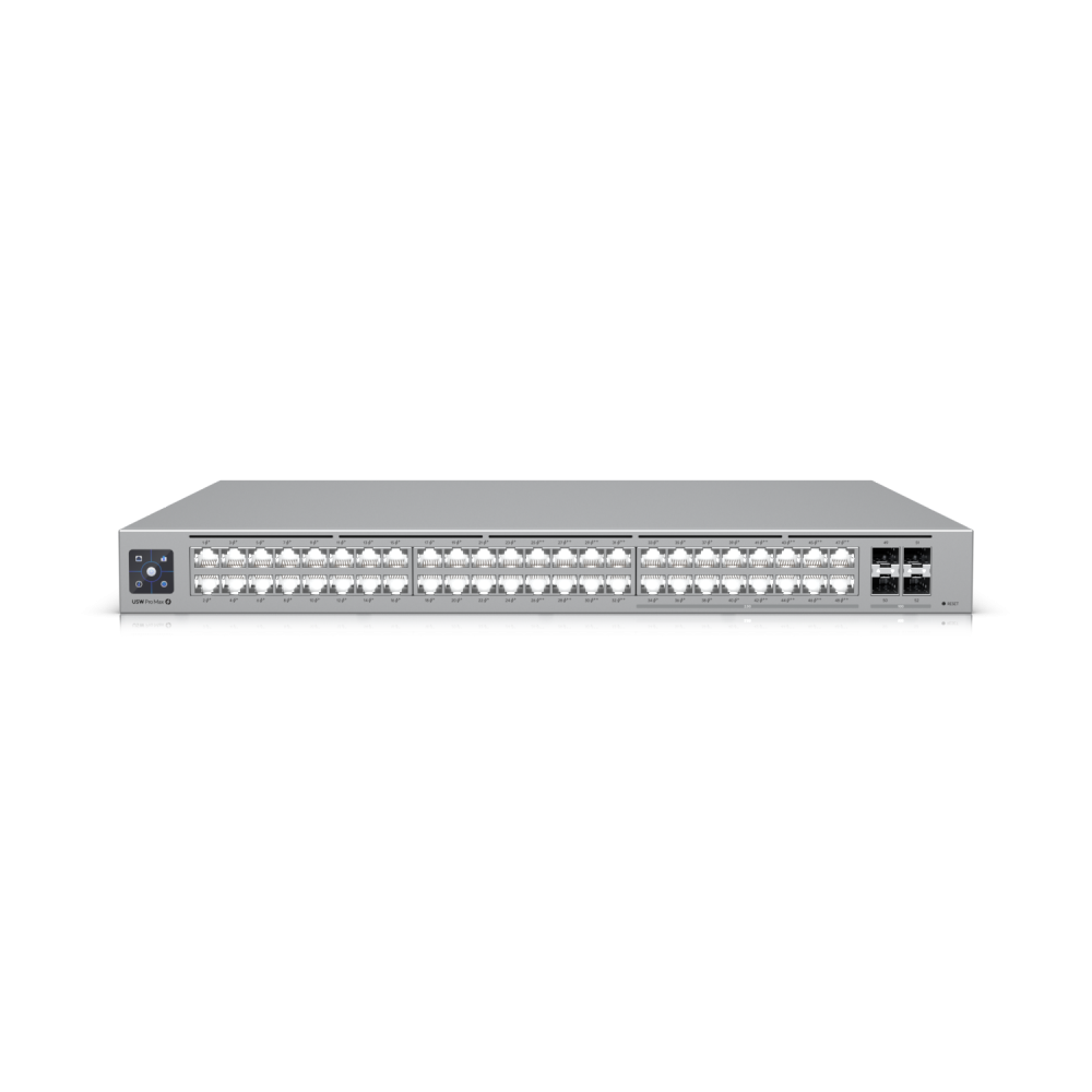 Ubiquiti USW-PRO-MAX-48-POE UniFi SWITCH PRO MAX 48 POE,32 xGbE RJ45 (24 PoE+; 8 PoE++), 16 x 2.5 GbE RJ45,1Y - Image 1