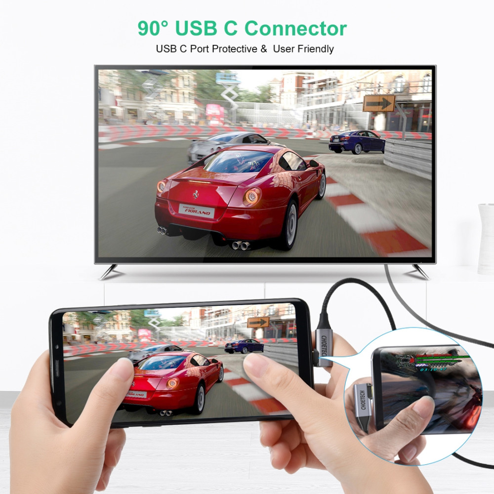 Choetech 6971824972023 XCH-1803 Braided 4K@60Hz L Shaped TypeC to HDMI M/M cable 1.8M - Image 7