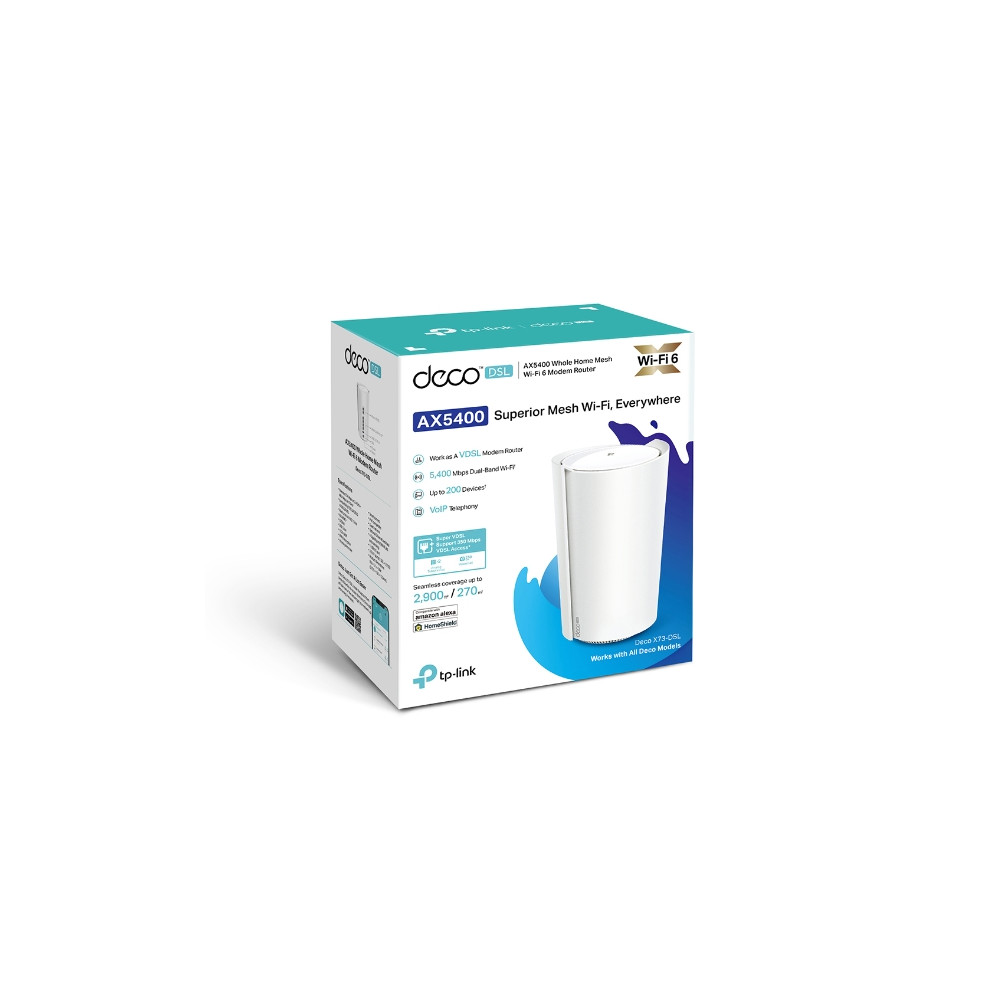 TP-LINK DECO X73-DSL(1-PACK) Deco X73-DSL AX5400 VDSL Whole Home Mesh Wi-Fi 6 System, 270sqm Coverage For 1-3 Bedroom Houses, Dual-Band, OFDMA, MU-MIMO, Beamforming - Image 1