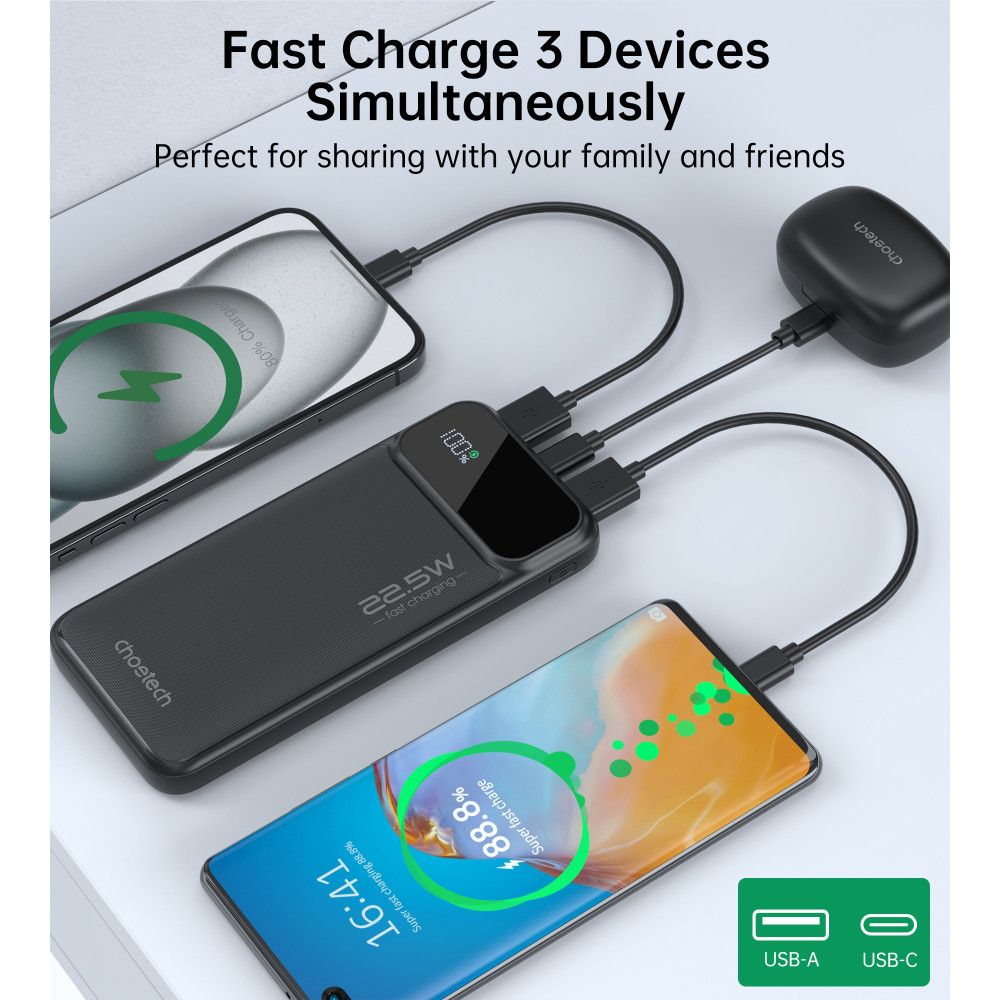 Choetech 6932112107336 B728 10000mAh Power Bank PD22.5W with Digital Display Black - Image 8