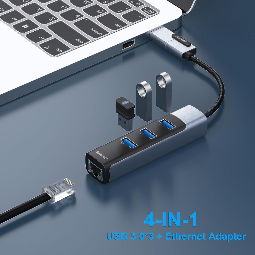 BENFEI B0CC4RDGXN 000350GY 2-in-1 USB-C+USB 3.0 to RJ45 Gigabit Ethernet Port + 3-Port USB 3.0 HUB - Image 2