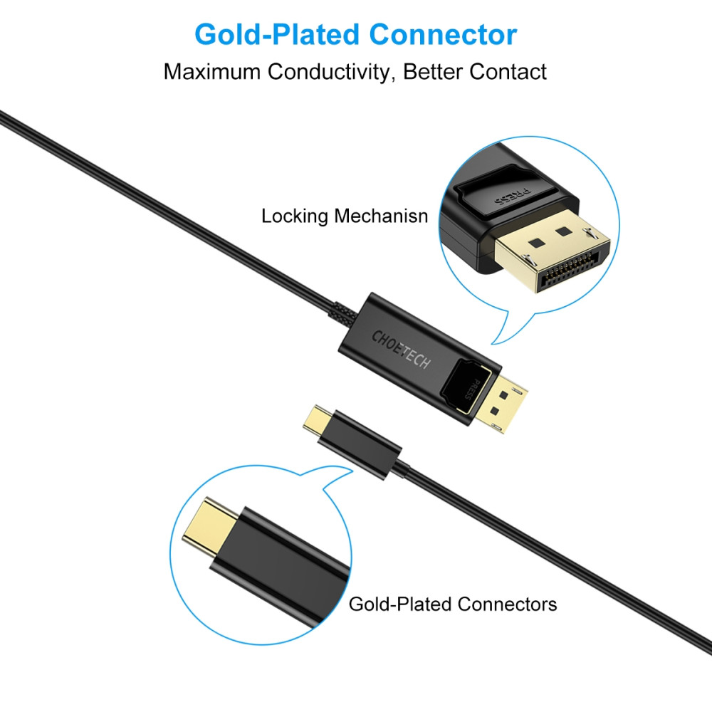 Choetech 6971824971569 XCP-1801 USB-C to DP 4K@60Hz Cable 1.8M Thunderbolt 3 Gold Plated - Image 6