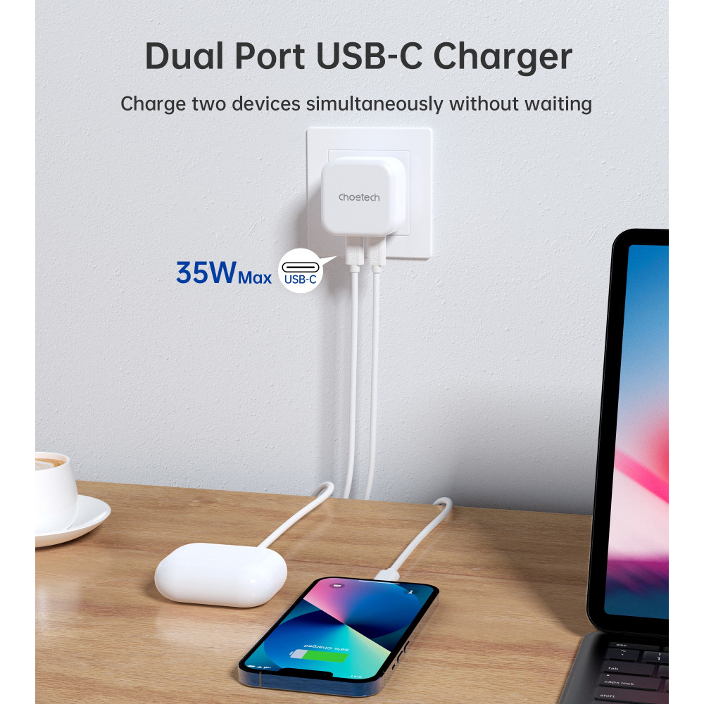 Choetech 6932112103086 Q5008 PD 35W Dual USB-C Charger - Image 3