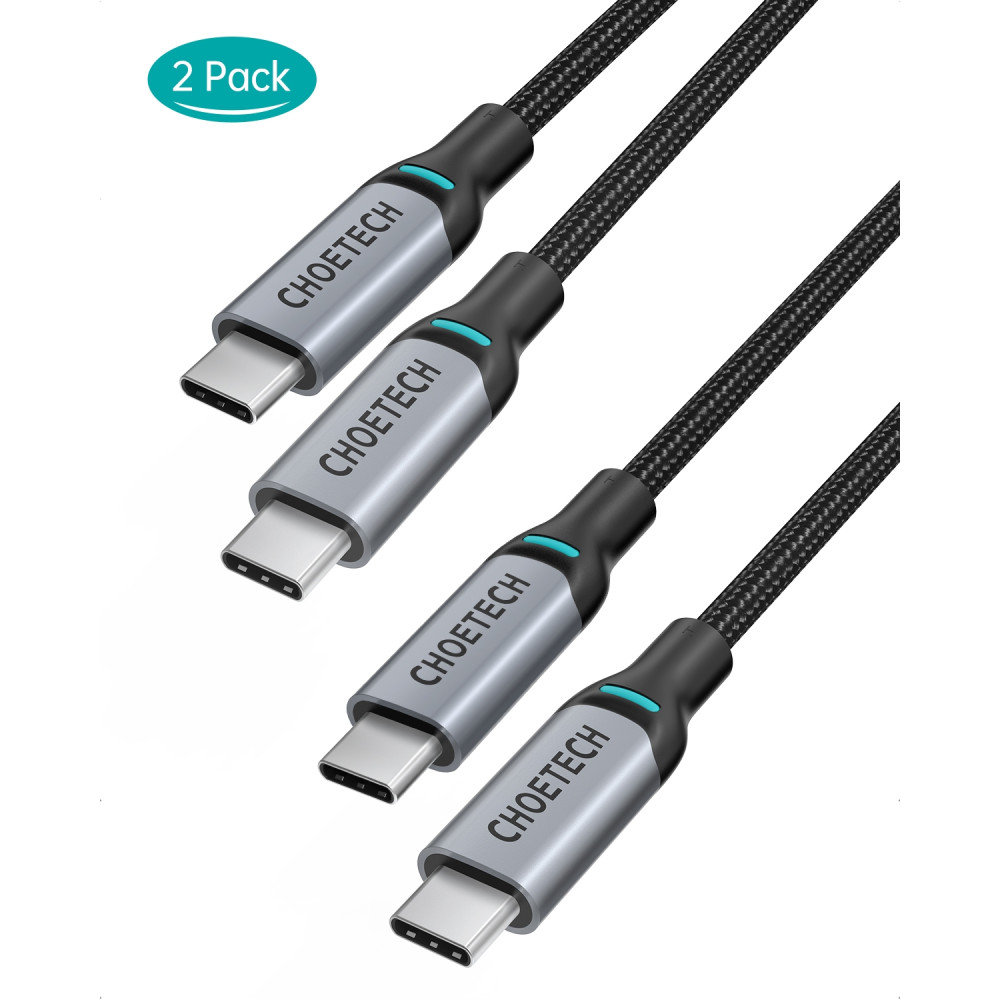 Choetech 6971824977301 MIX00073 100W USB Type C Braided Fast Charging Cable 1.8m support 5A-blake braided cable + gray aluminum case*2pcs - Image 2