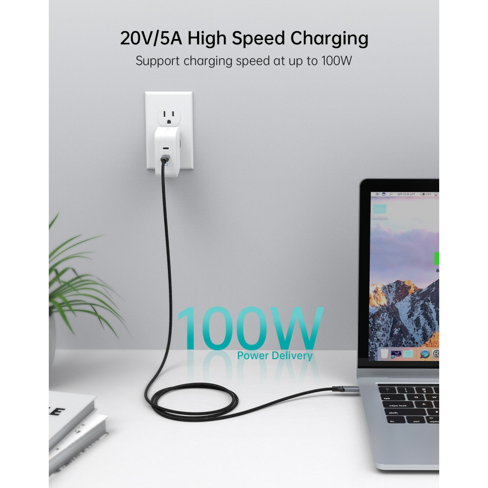 Choetech 6971824977301 MIX00073 100W USB Type C Braided Fast Charging Cable 1.8m support 5A-blake braided cable + gray aluminum case*2pcs - Image 7