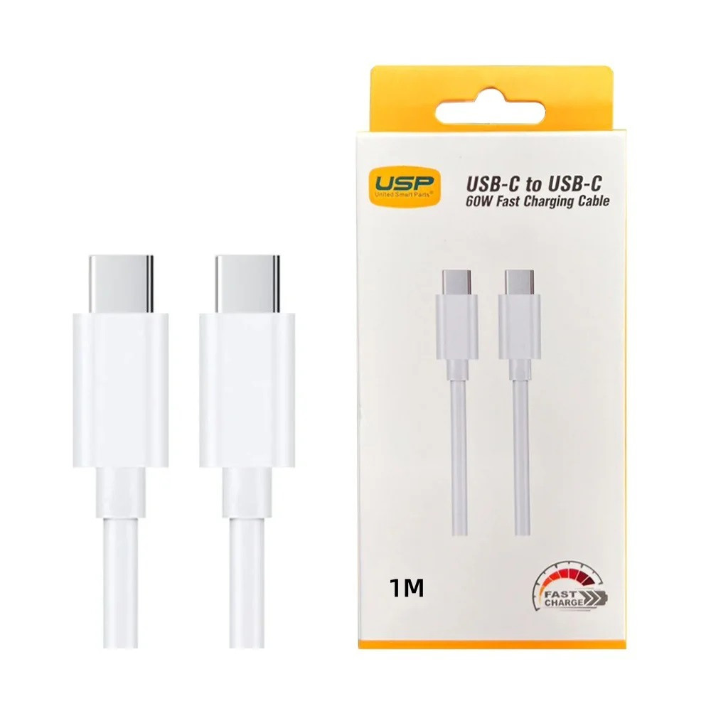 USP 6972475750596 60W USB-C to USB-C Mini Cable (1M) White - 3A , Fast Charge, High Performance, Samsung Galaxy,Apple iPhone,iPad,MacBook,Google, 5 Years Warranty - Image 1