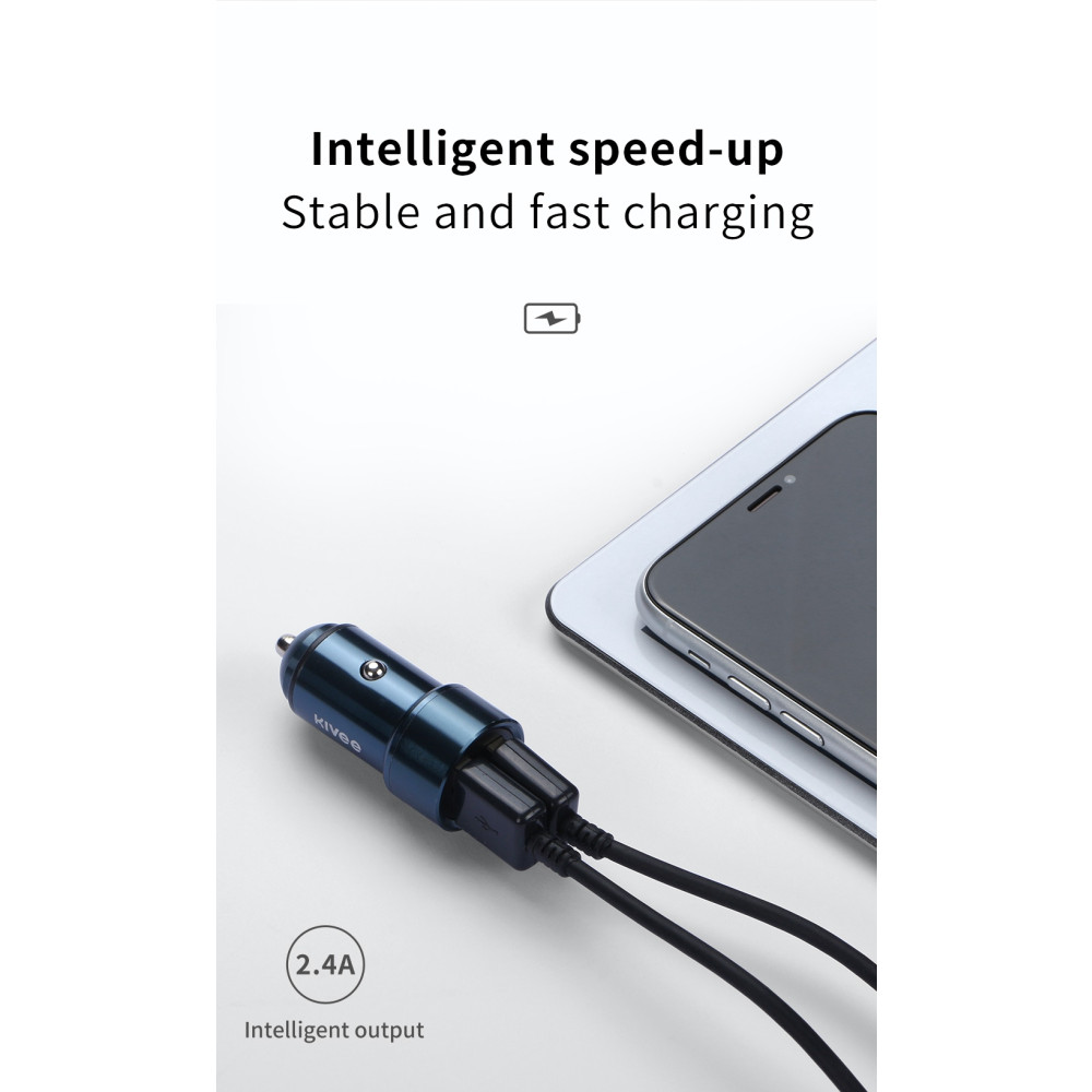 KIVEE 6971239575673 UT202 car charger with Dual USB - DC 12-24V for Cars, Vans, Trucks, 2.4A x 2 -Dark Blue - Image 2
