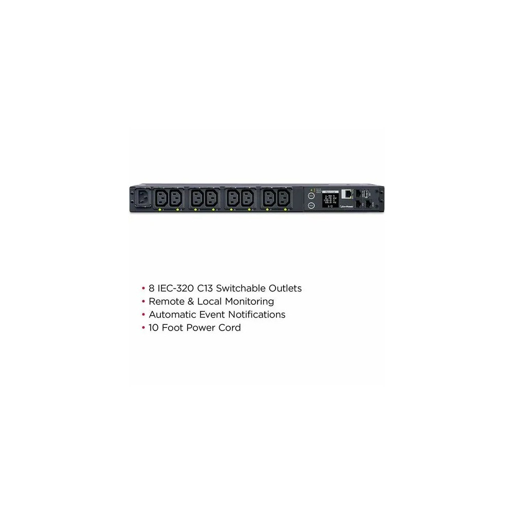 CyberPower PDU41004 SWITCHED EPDU 1RU HORIZONTAL 12AMP INPUT - SNMP NETWORK CONNECTION - 8X IEC-320 C13 OUT -IEC-320 C14 IN - 2 YRS ADV. REPLACEMENT WTY - Image 7