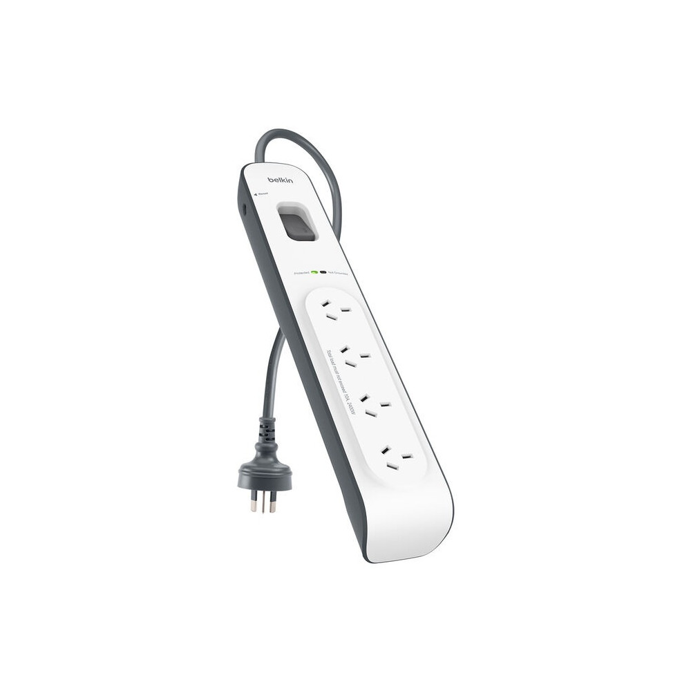 Belkin BSV400AU2M SurgeMaster 4-Outlet Surge Protection Strip with 2M Power Cord - White/Grey , 525 Joules Protection,$20,000 CEW, 2 Years Warranty - Image 1