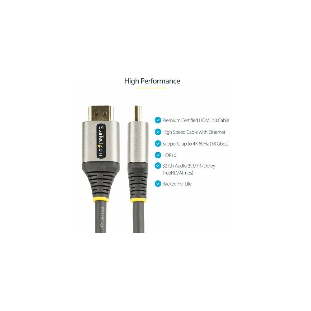 StarTech HDMMV5M 16ft (5m) Premium Certified HDMI 2.0 Cable, High Speed Ultra HD 4K 60Hz HDMI Cable w/ Ethernet, HDR10, UHD HDMI Monitor Cord - Cable for Audio/Video Device, Monitor, Display Screen, Computer, Notebook, Desktop Computer, PC, Work - Image 3