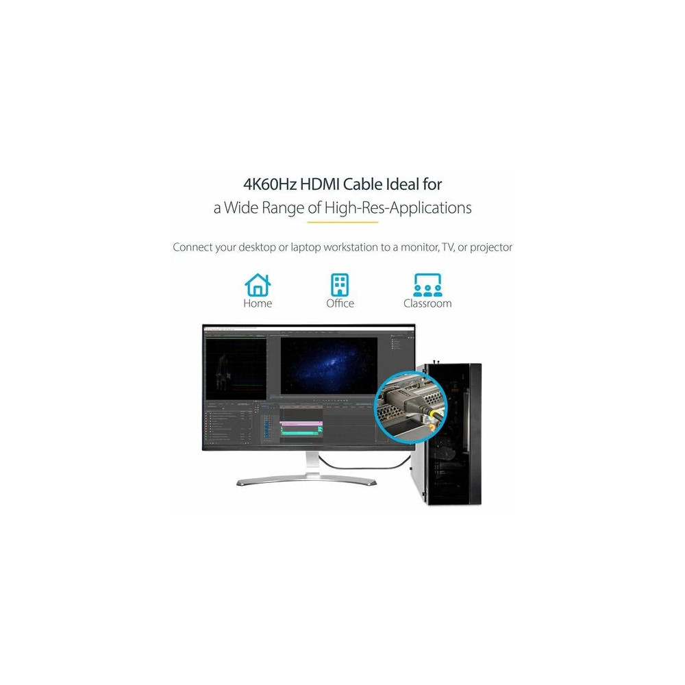 StarTech HDMMV5M 16ft (5m) Premium Certified HDMI 2.0 Cable, High Speed Ultra HD 4K 60Hz HDMI Cable w/ Ethernet, HDR10, UHD HDMI Monitor Cord - Cable for Audio/Video Device, Monitor, Display Screen, Computer, Notebook, Desktop Computer, PC, Work - Image 7