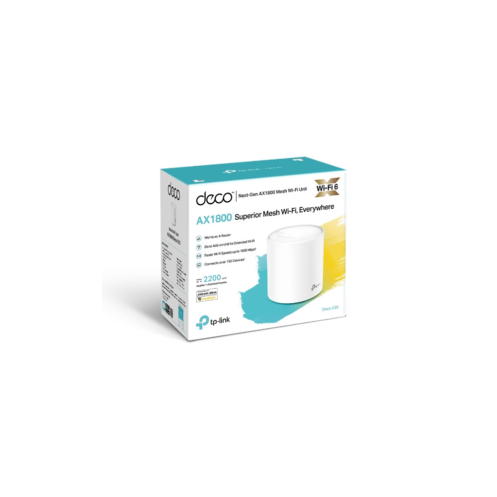 TP-LINK DECO X20(1-PACK) Deco X20 (1-pack)AX1800 Whole Home Mesh Wi-Fi 6 System, Up To 200 sqm Coverage, WIFI6, 1201Mbps @ 5Ghz, 574Mbps @ 2.4 GHz OFDMA, MU-MIMO (WIFI - Image 1