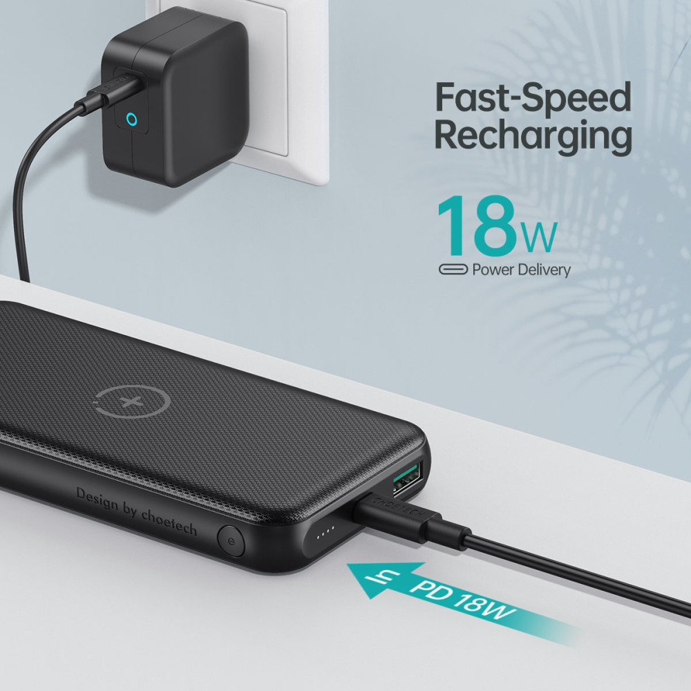 Choetech 6971824977080 B650-CC Power Bank 10000mAh with Wireles Power Bank (Black) - Image 6