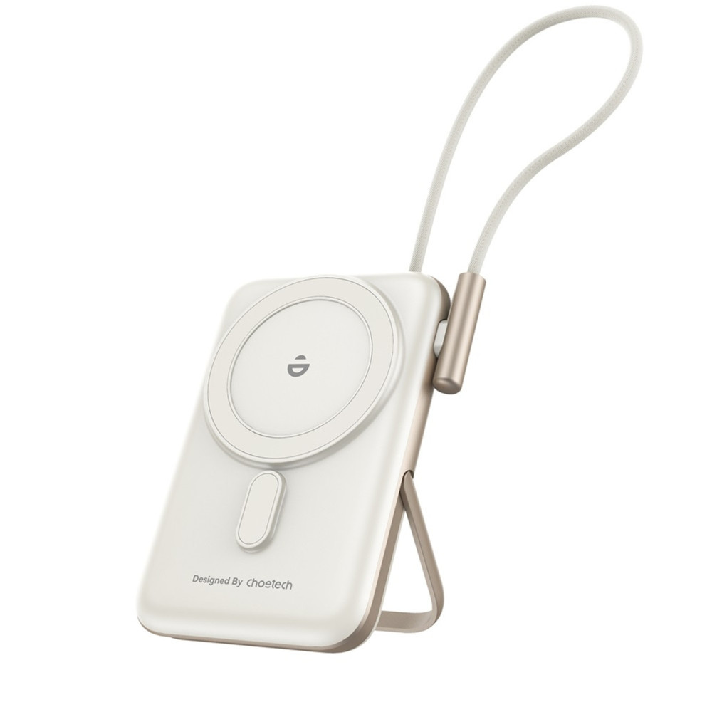 Choetech 6932112108401 B735WH 10000mAh 20W MagLeap Wireless Power Bank White with Phone Holder & Build-in Cable - Image 1