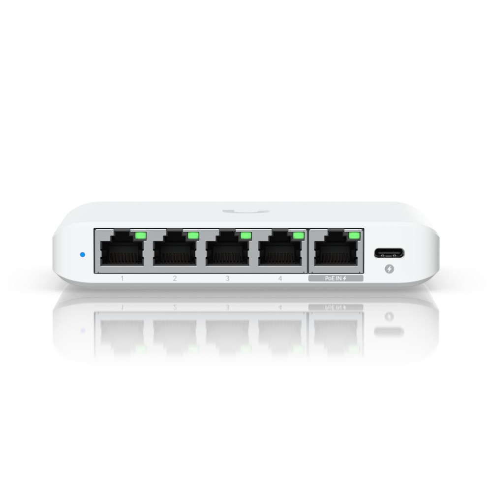 Ubiquiti USW-FLEX-2.5G-5 UniFi SWITCH FLEX MINI 2.5G, (4)2.5 GbE, (1)2.5 GbE POE IN, USB-C POWER, 1YR - Image 1