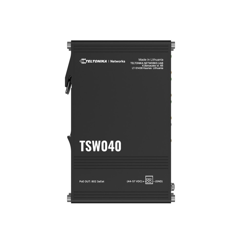 Teltonika TSW040000000 TSW040 - 8-port PoE+ Switch (7-57 VDC, or 44-57 VDC for PoE-out) Integrated DIN Rail Bracket - 10/100 Mbps, supports auto MDI/MDIX crossover - Image 1