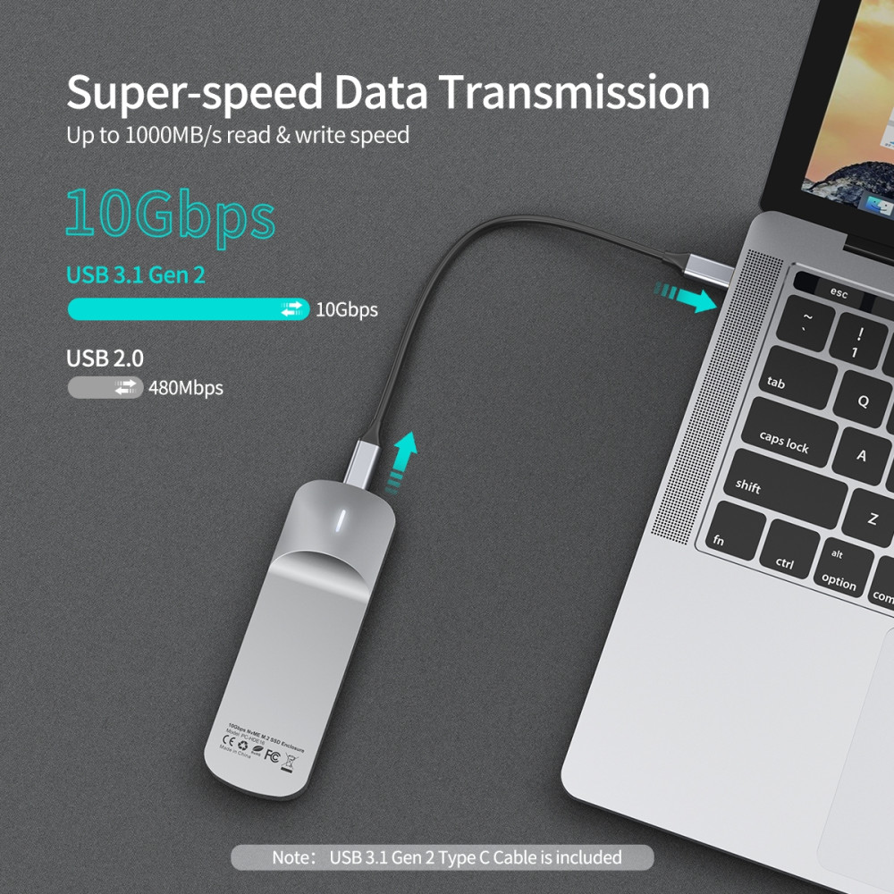 Choetech 6971824975246 PC-HDE16 USB-C Gen2 to NVMe M.2 SSD Enclosure (10Gbps) - Image 2