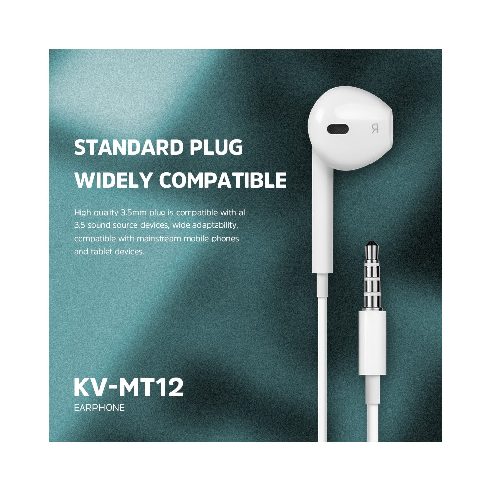 KIVEE 6971239579138 MT12 earphone 3.5mm 1.2M White - Image 5
