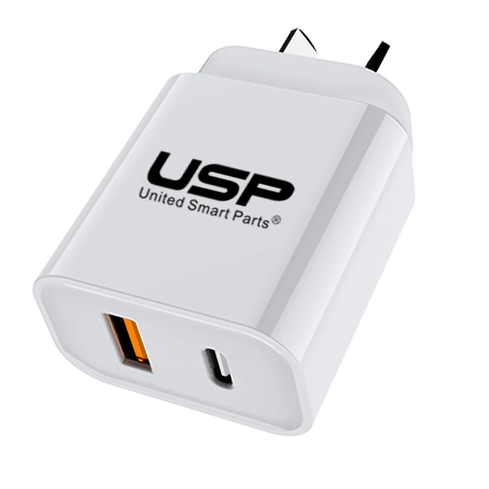 USP 6976552041751 20W Dual Port Fast Wall Charger - White, 1xUSB-C(20W PD), 1xUSB-A(18W QC 3.0), Compact and Lightweight, 5 Years Warranty - Image 1