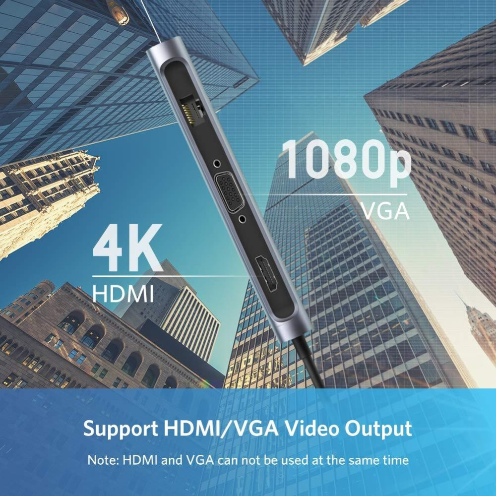 UGREEN 6957303848737 40873 USB Type C 9 in 1 Multifunction Adapter- HDMI/ VGA/Gigabit/TypeC/USB3.0 x 3/SD/TF - Image 3