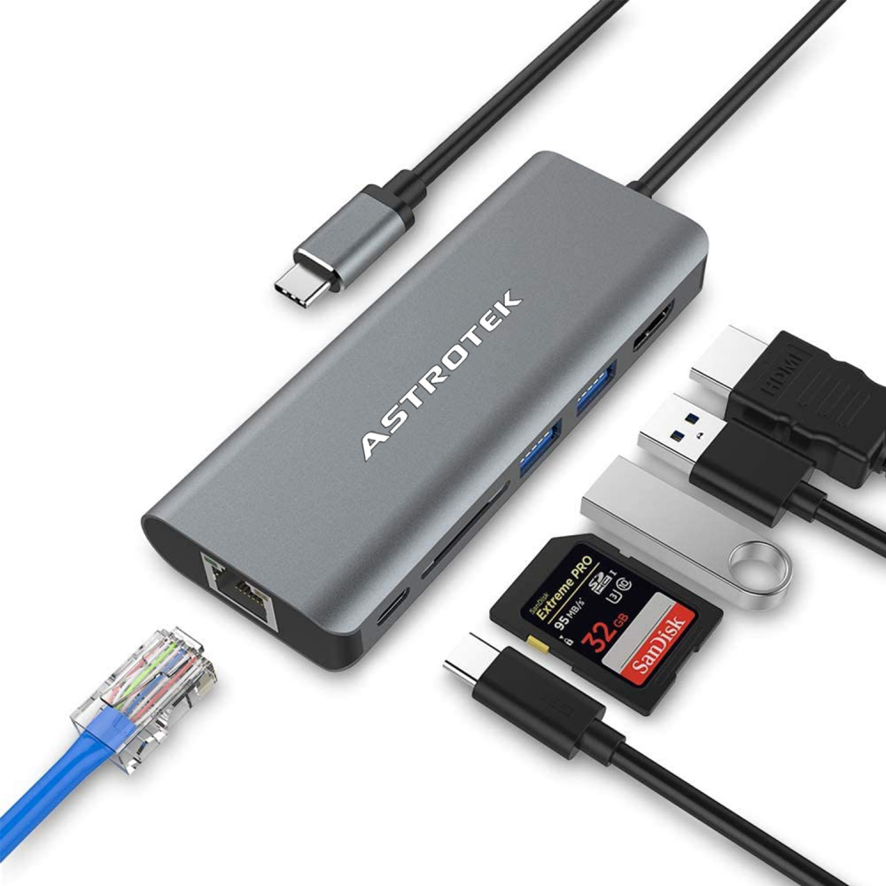 Astrotek AT-USBCDOCK6 USB-C Dock 6-in-1 Multiport Hub/Docking Station with 60W Power 1xHDMI 4K GLAN 2xUSB3.0 Card Reader for HP Lenovo Asus MacBook Chromebook - Image 1