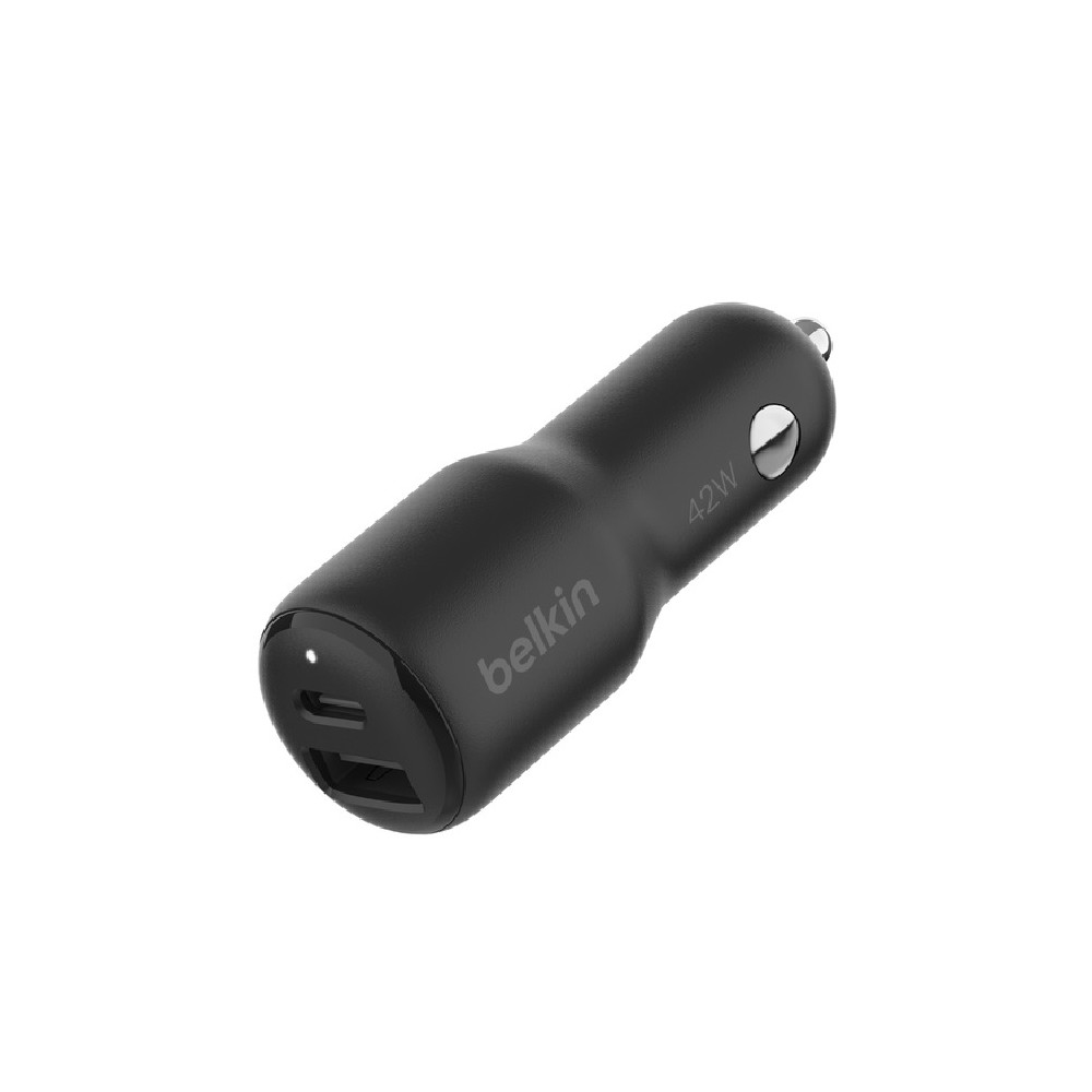 Belkin CCB005BTBK BoostCharge Dual 42W Car Charger - Black , 1xUSB-C (30W), 1xUSB-A (12W), Best for Apple & Samsung,$2,500 CEW, 2 Years Warranty - Image 1