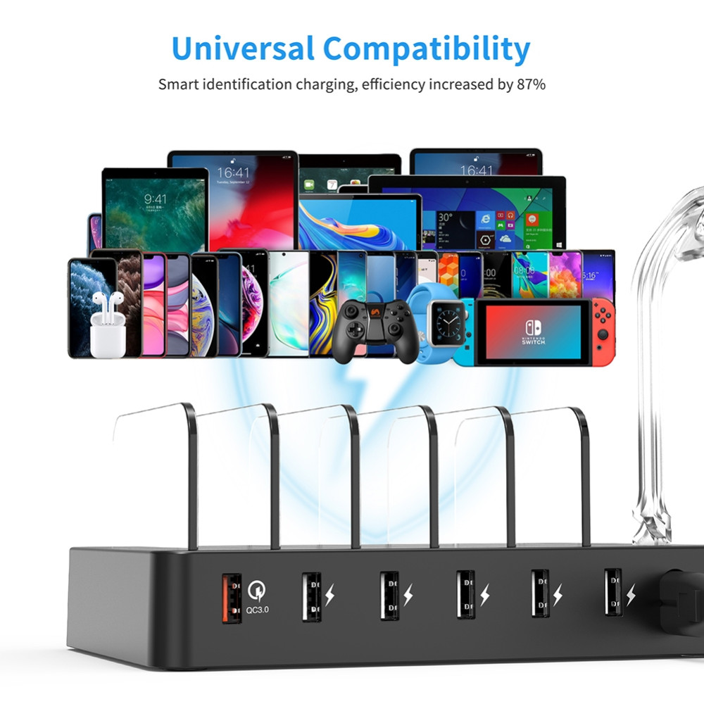 Choetech 6971824976991 Q3008 6-Port + QC 3.0 Multiple Device Charging station, best for school & Office - Image 3