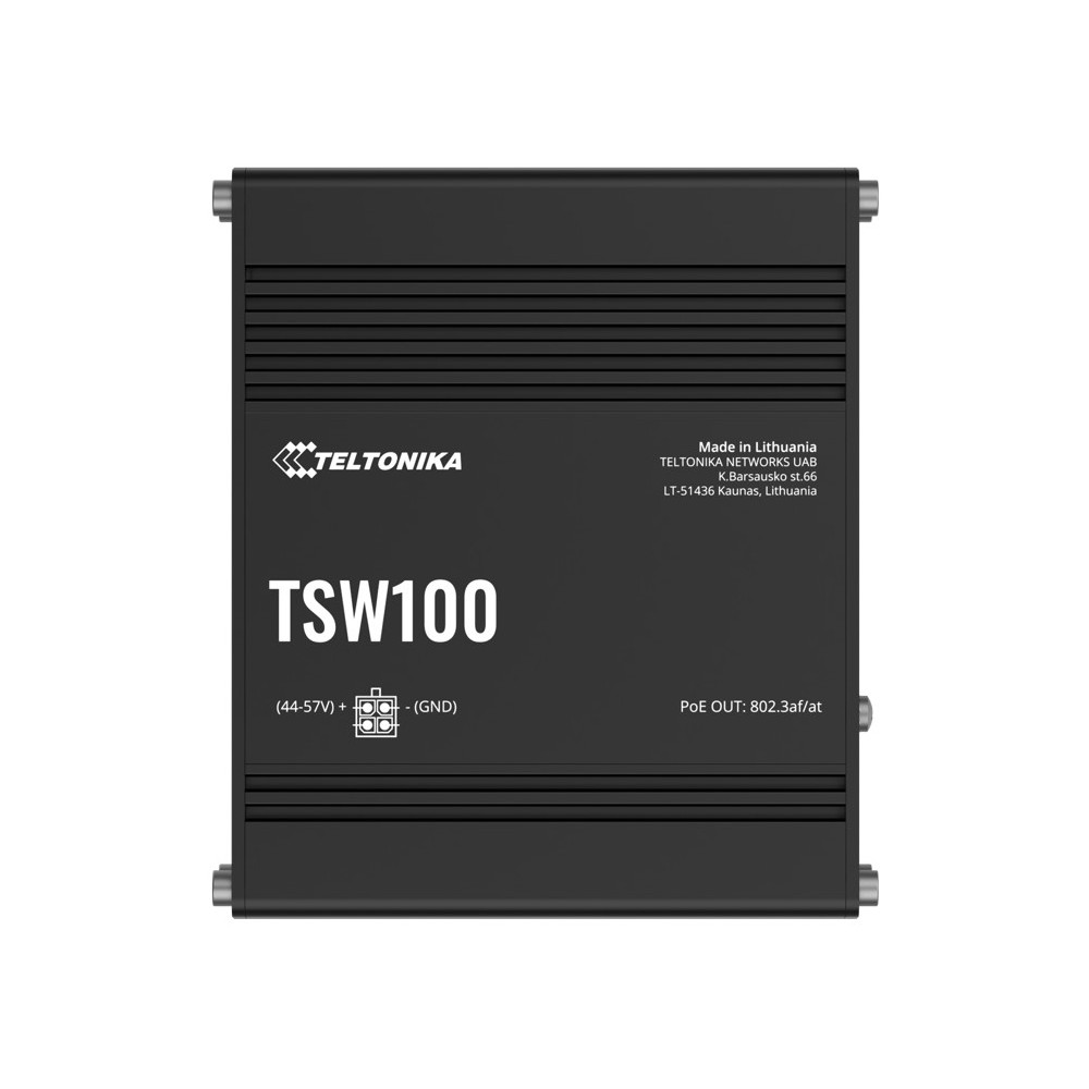 Teltonika TSW100010020 TSW100 Industrial POE+ Ethernet Switch, 4 x PoE+ Ports, Power Up to 120W, 5 x Gigabit Ethernet with speeds up to 1000 Mbps, PSU included - Image 1