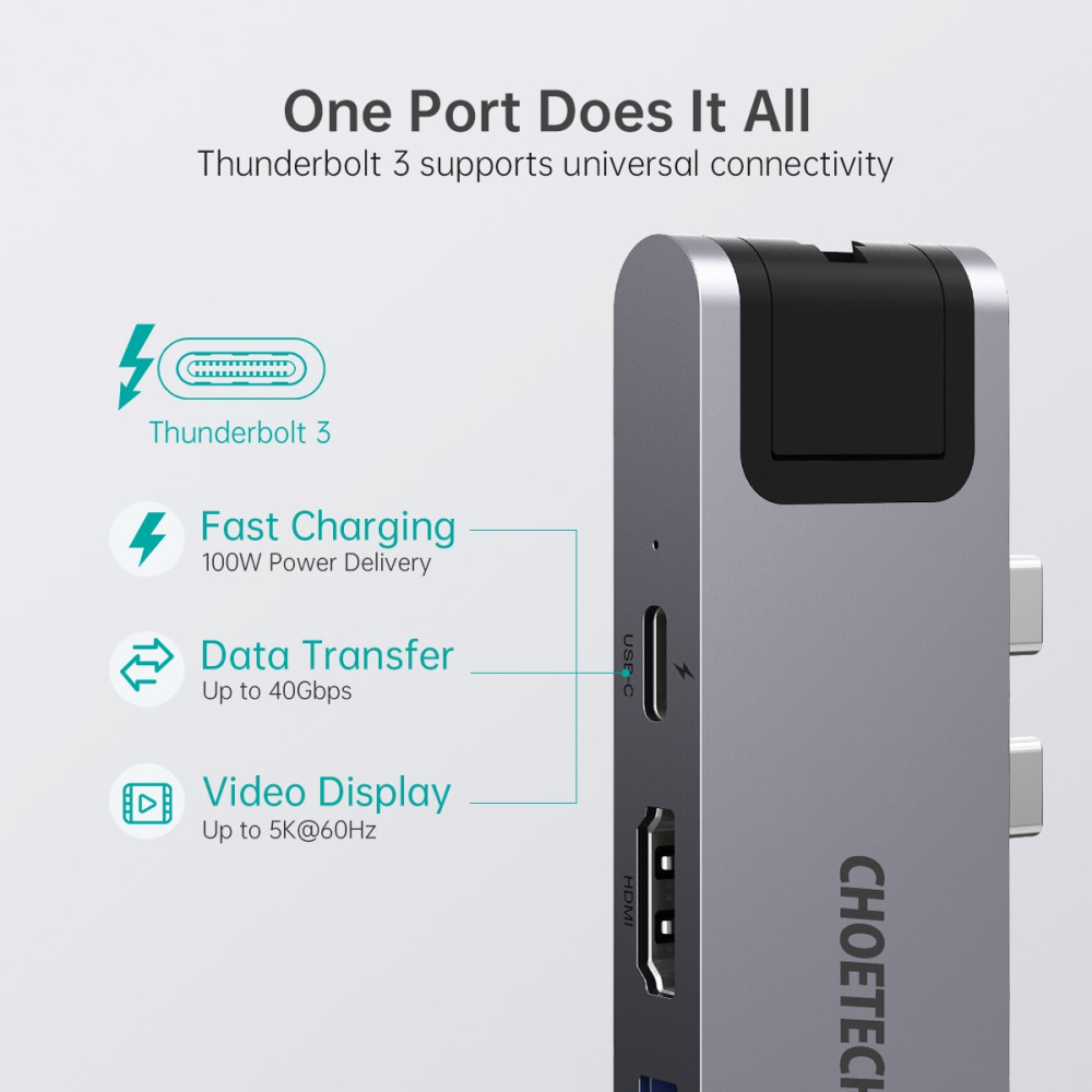 Choetech 6971824976878 HUB-M24 USB-C 7 in 2 Multifunction Adapter - Image 7