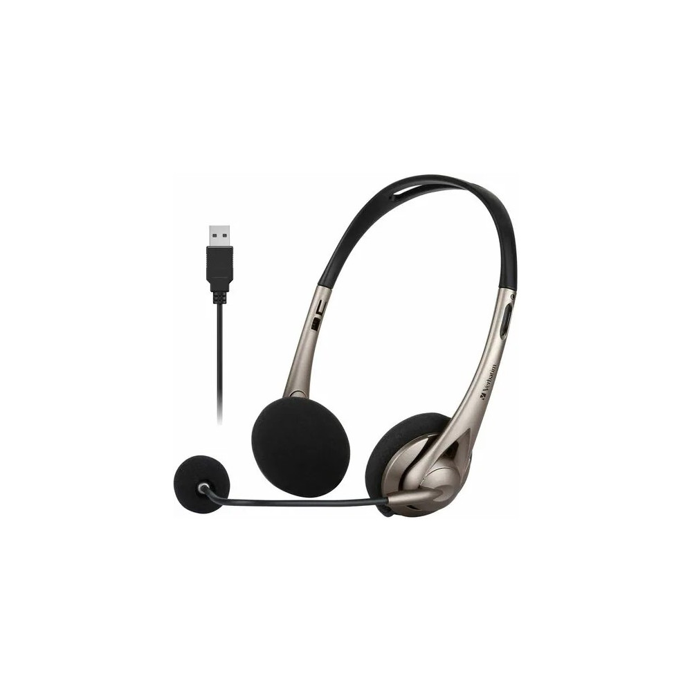 Verbatim 66556 Wired Over-the-head, On-ear Stereo Headset - Grey - Binaural - Supra-aural - 32 Ohm - 20 Hz to 20 kHz - 120 cm Cable - Omni-directional Microphone - USB