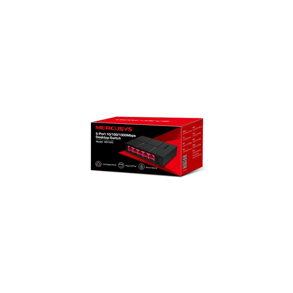 TP-LINK MS105G Mercusys 5-Port Gigabit Desktop Switch, 5x Gigabit Ports, Compact Design, Plug N Play, Green Ethernet Technology - Image 1
