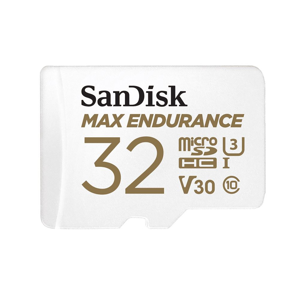 Sandisk SDSQQVR-032G-GN6IA Max Endurance 32GB microSD 100MB/s 40MB/s 20K hrs 4K UHD C10 U3 V30 -40°C to 85°C Heat Freeze Shock Temperature Water X-ray Proof SD Adapter - Image 1