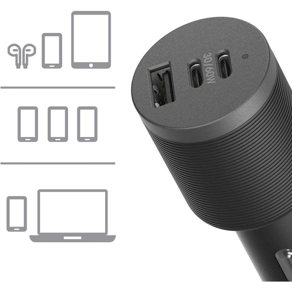 Otterbox 78-80899 72W USB-C Triple Port Premium Pro Fast Car Charger - Black ,1x USB-A (12W), 2x USB-C (30W),Fast-Charging for Samsung & iPhone - Image 1