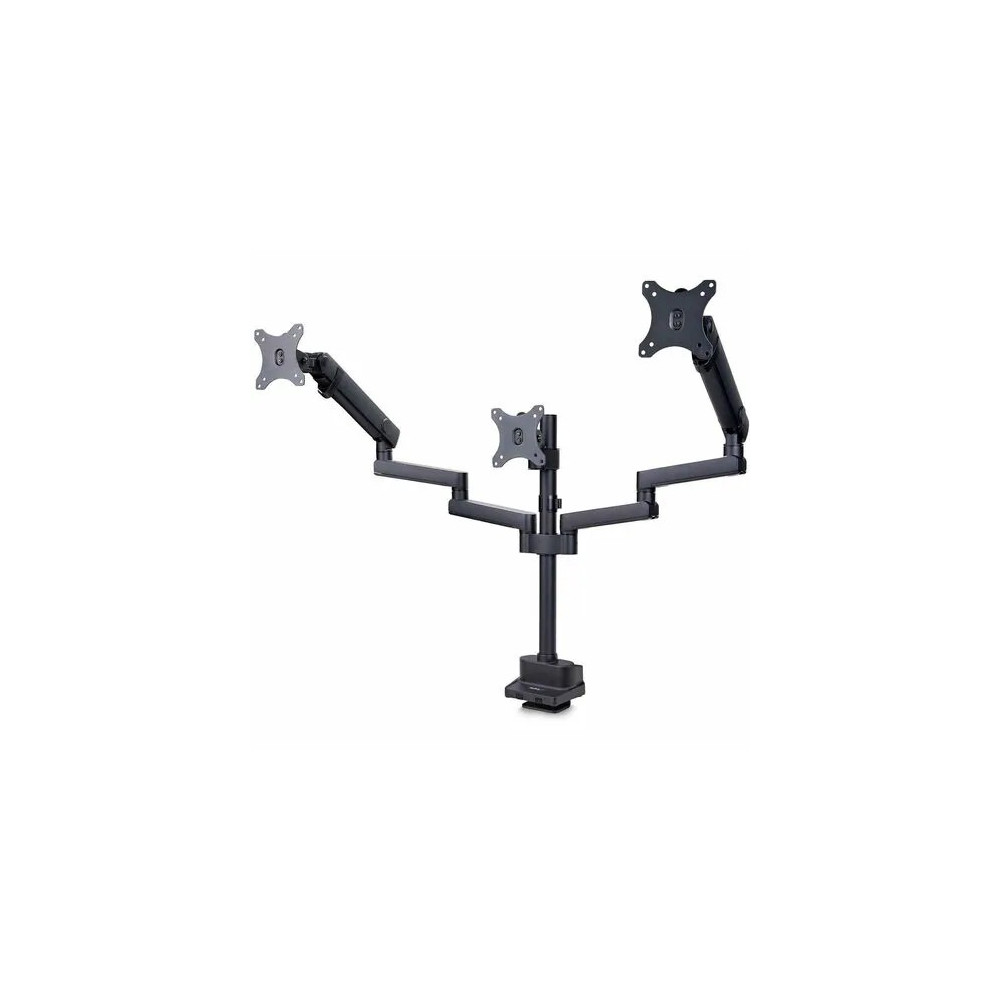 StarTech 3MP2AG-MONITOR-ARM Triple Monitor Desk Mount For Up To Three 27in Screens, VESA 75x75/100x100, Tool-Less Arm Adjustments, C-Clamp/Grommet - Triple monitor desk mount for 27in displays, VESA 75x75/100x100; Spring-assisted arms w/multiple - Image 1