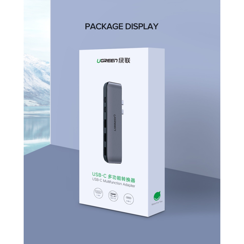 UGREEN 6957303857753 50775 Dual USB-C 5 in 1 Adapter USB3.0*3+USBC Female + PD Power converter - Image 3
